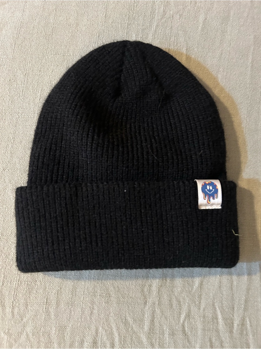 Dutch Bros Black Ribbed Beanie with Blue Drip Smile Patch